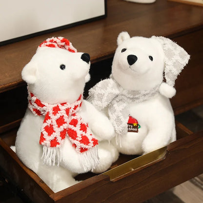 Urso Natal polar de pelúcia – Urso de pelúcia branco com cachecol | Animais de pelúcia
