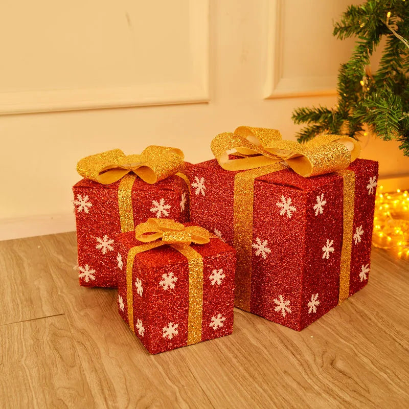 Caixa de presente de PVC de 3 tamanhos para loja de decoração de Natal, floco de neve