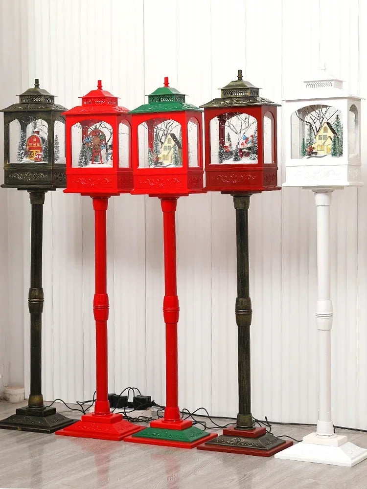 Poste Natalino Musical com Neve Artificial, 1.2 metros, Iluminação LED,  Músicas e 38cm