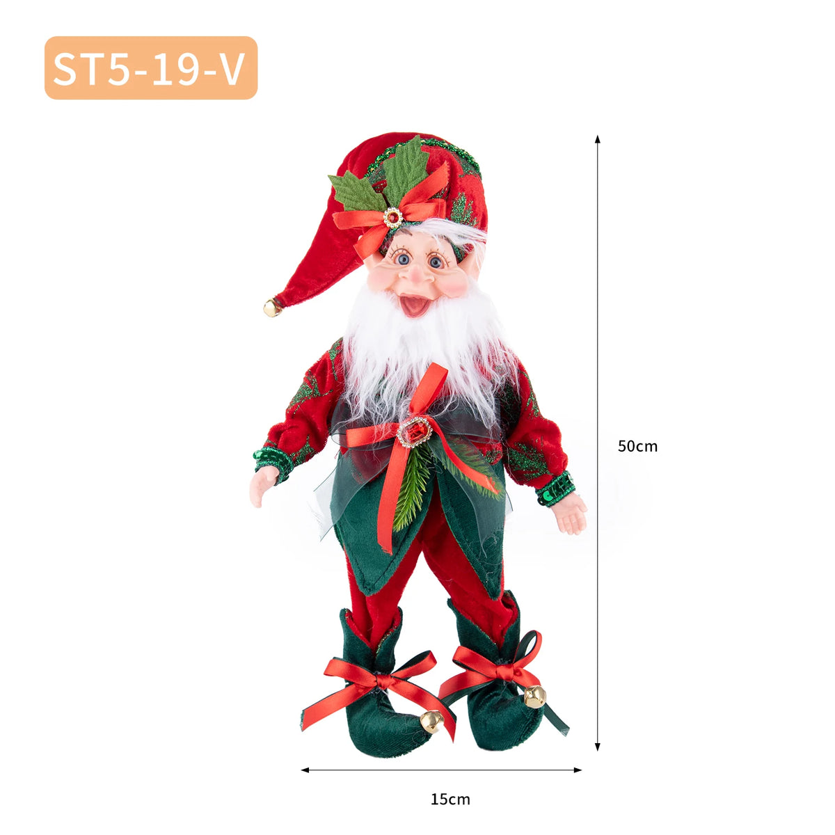 Enfeite Elfo Verde e Vermelho 45cm e 55cm Merita, Personagens Natalinos para Decoração