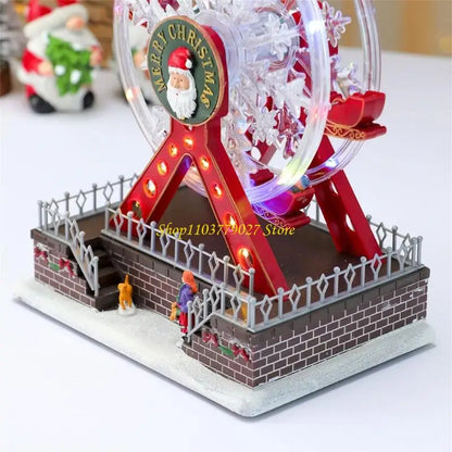 Roda-gigante rotativa de Natal de 28 cm com luzes LED, acompanhada música alegre Natal