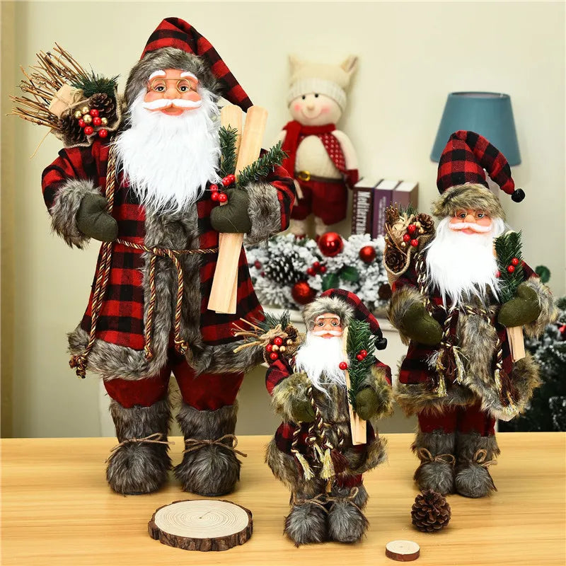 Boneco de Papai Noel em pé, enfeite de Natal para festa de Natal, lareira e férias 40cm