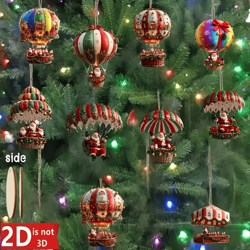 Balão de ar quente de madeira Natal 2D decorações de árvore de Natal, enfeites de casa