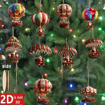 Balão de ar quente de madeira Natal 2D decorações de árvore de Natal, enfeites de casa