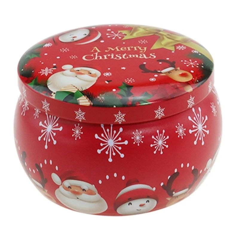 kit com 4 Potes Redondos de Metal em Formato de Tambor com Estampas Temáticas de Natal