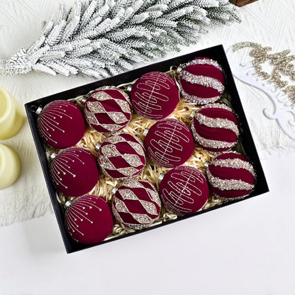 Bolas Natal Veludo Lantejoulas Conjunto de 12 peças de Enfeites de Árvore Natal Veludo