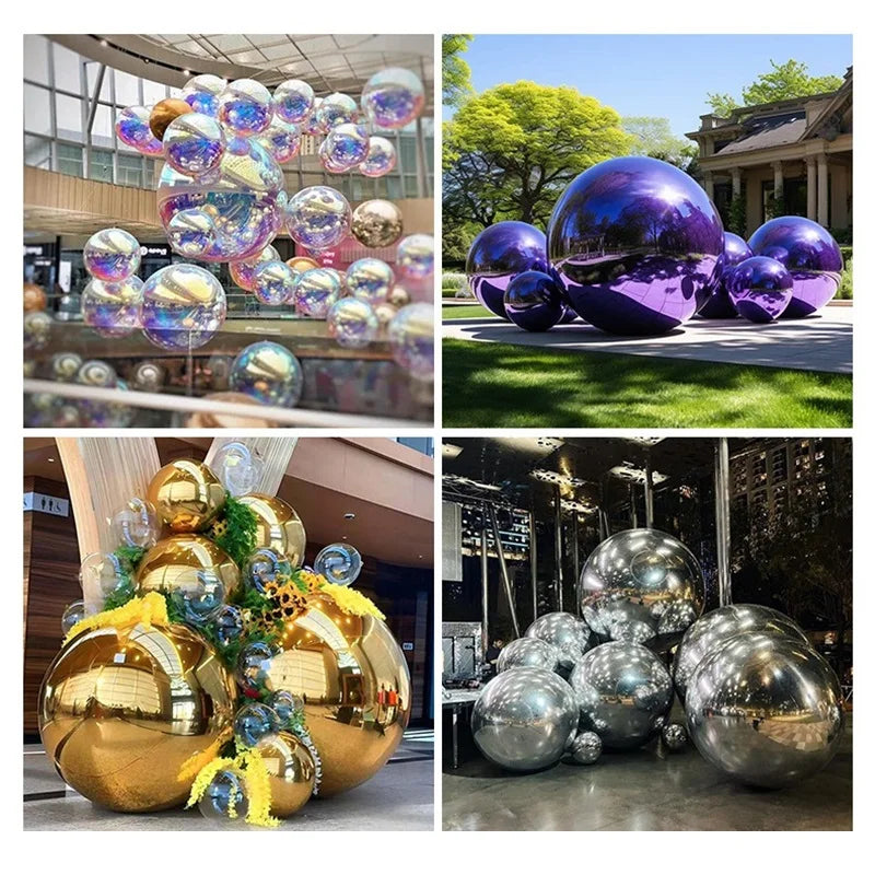 Bola de espelho inflável prateada, grande, brilhante, hermética, gigante, balão pendurar