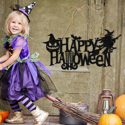 Placa de decoração temática de Halloween com brilho assustador cidade - preto e vermelho