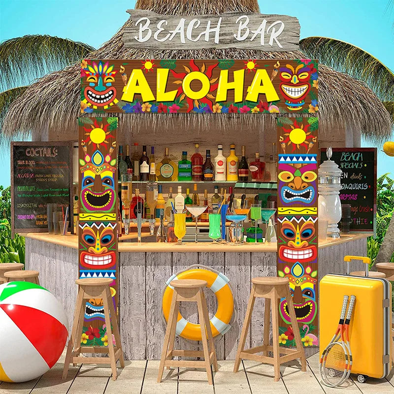 Decoração de festa Feliz Luau, decoração de parede na porta, banner Aloha de boas-vindas