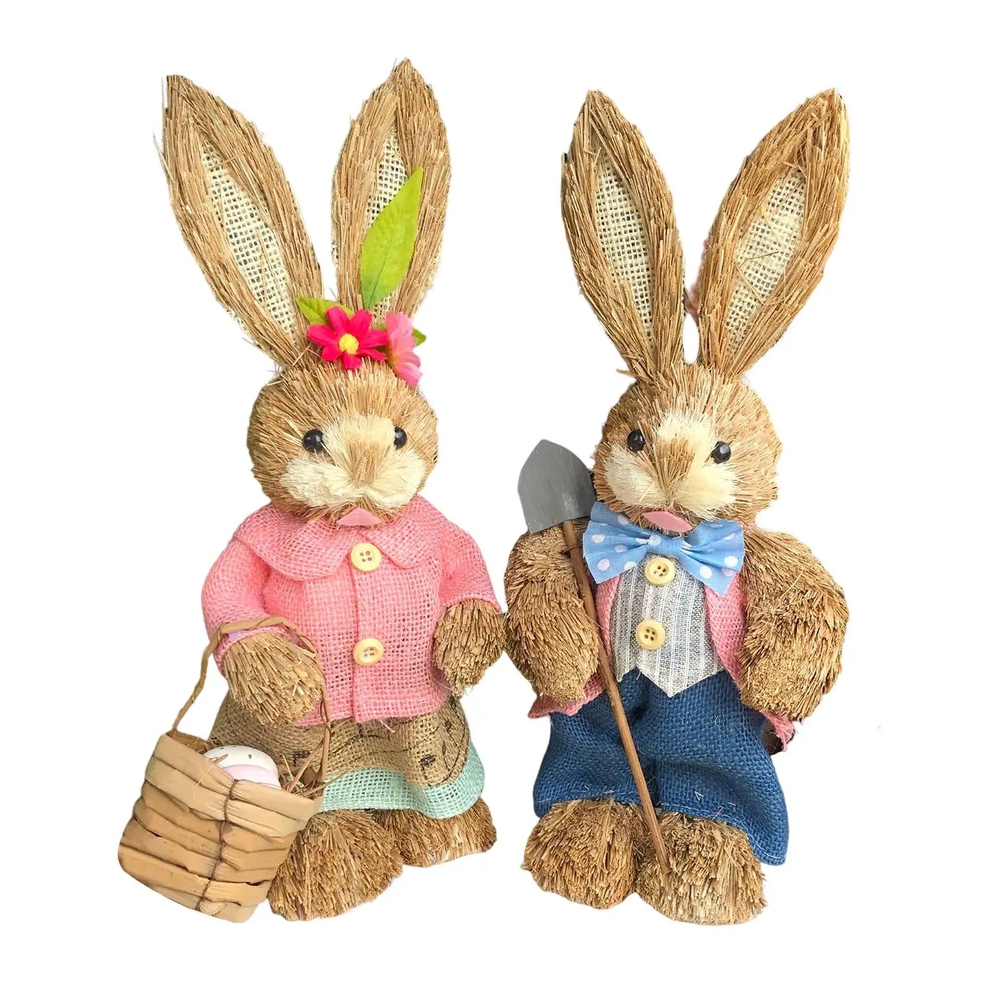 Casal De Coelhos De Páscoa Decoração Enfeite Coelhinhos - 35cm