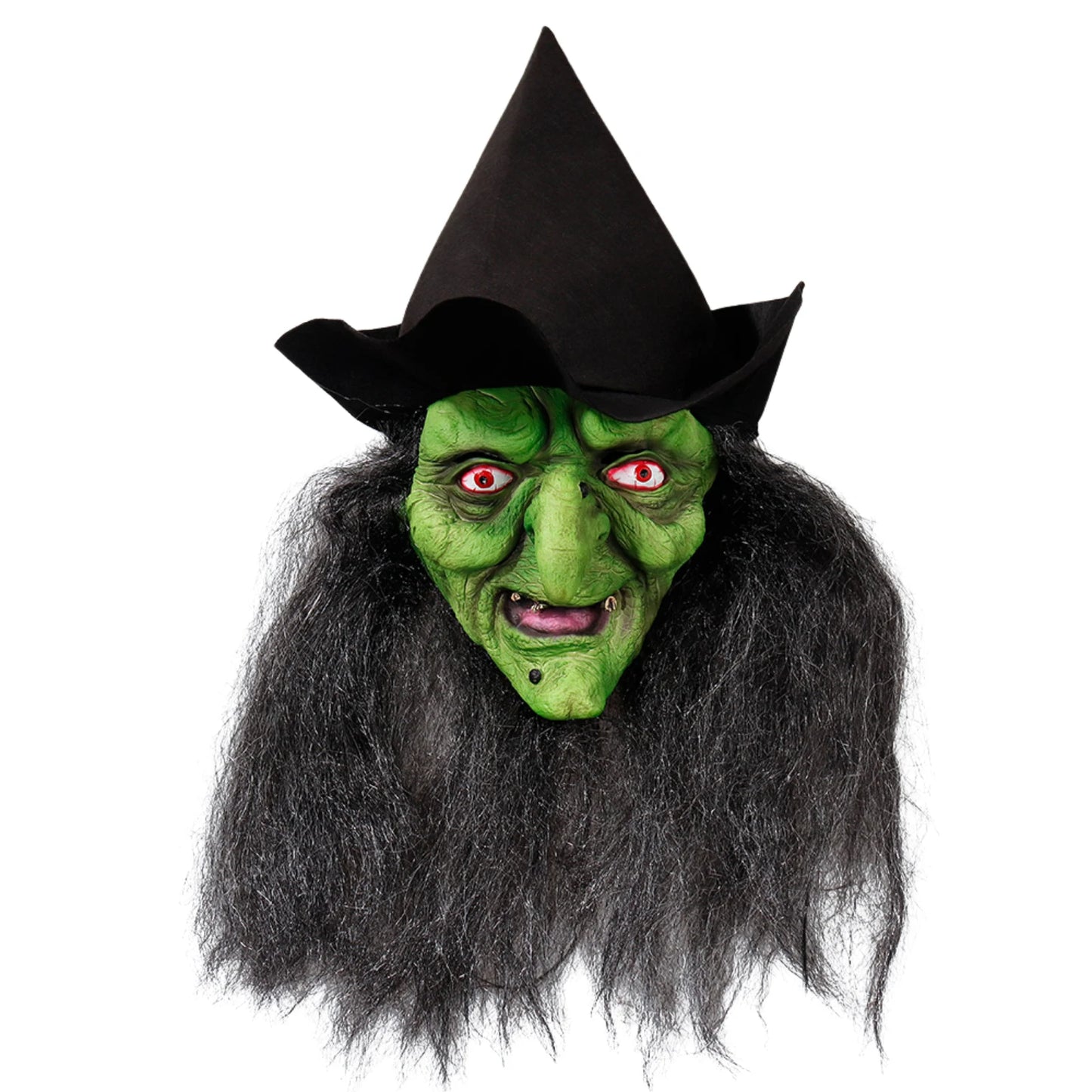 Látex assustadoras Bruxa Face Shield com cabelo preto e chapéu cabeça Halloween