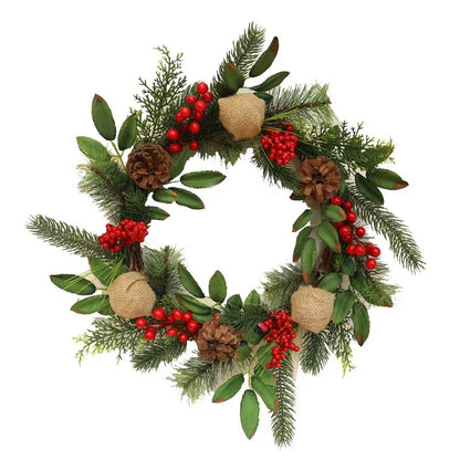 Guirlanda de Natal com pinhas, laço de algodão, guirlanda de porta Natal, guirlanda artificial