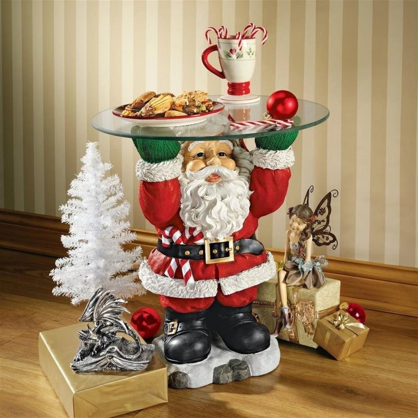 Escultura De Bandeja De Garçom Do Papai Noel