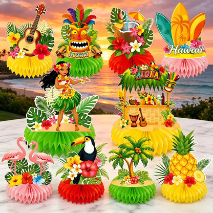 Enfeites de Centro de Mesa com Tema Luau / Festa Havaiana é Feito de Papel com Base em Estilo Favo de Mel