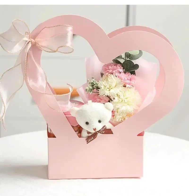 Sacola de flores amor conjunto de 10 peças cestos decorativos flores papelão dourados