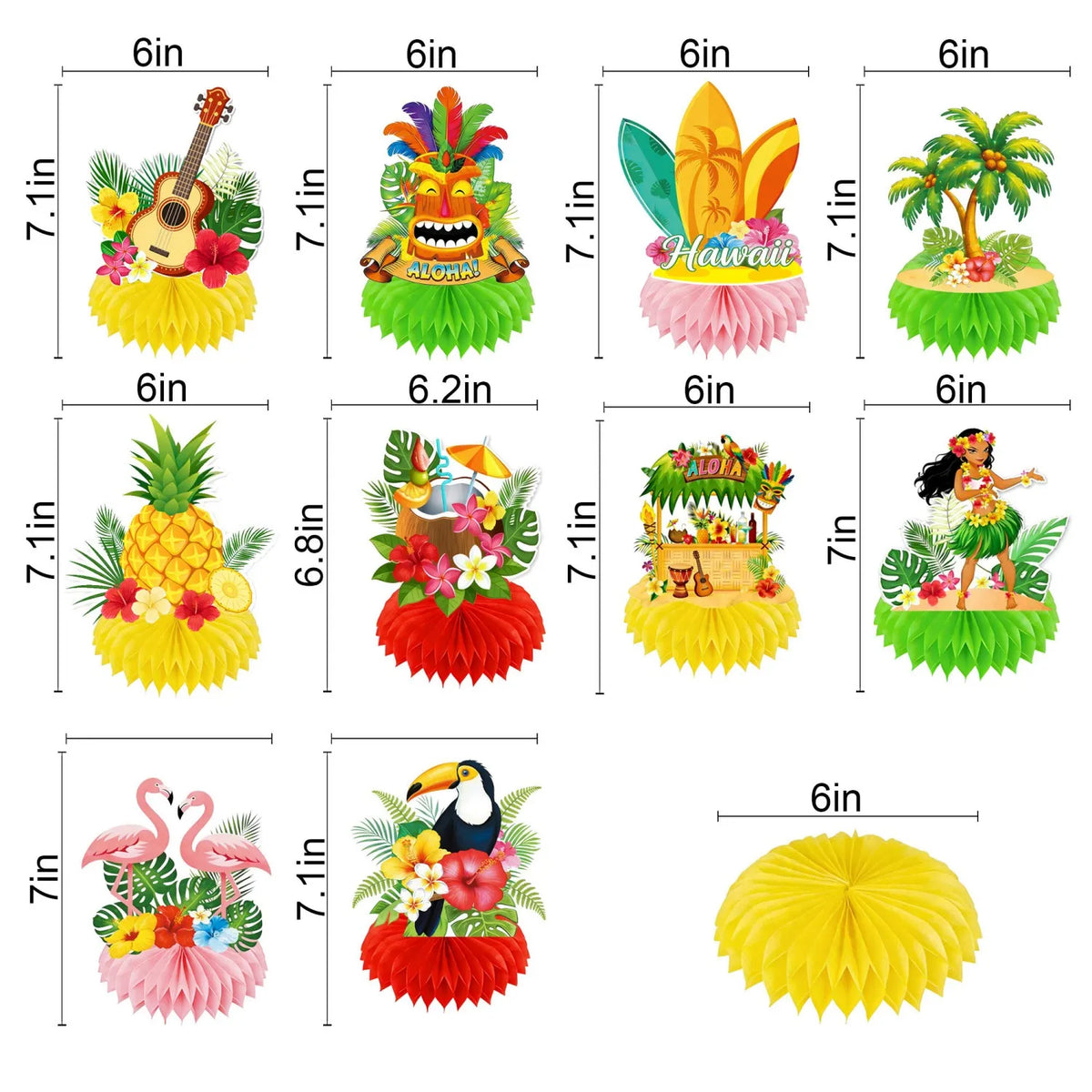 Enfeites de Centro de Mesa com Tema Luau / Festa Havaiana é Feito de Papel com Base em Estilo Favo de Mel