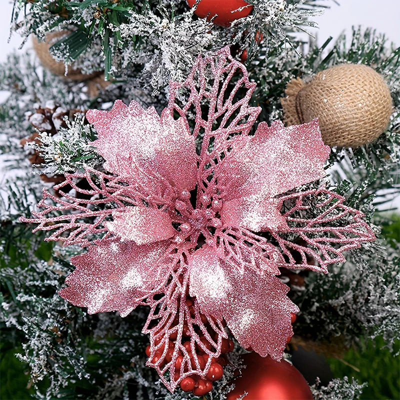 12 peças de flores artificiais de Natal de poinsétia com clipes, enfeites de Natal