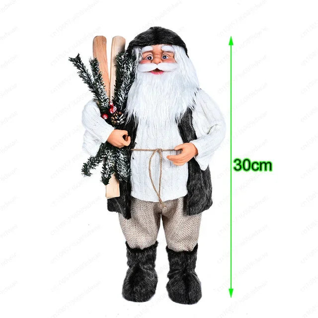 Boneco Papai Noel Figura de Papai Noel Bonita em Pé, Colecionável, Boneca de Papai Noel para Mesa de Escritório, Lantejoulas Prateadas