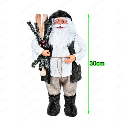 Boneco Papai Noel Figura de Papai Noel Bonita em Pé, Colecionável, Boneca de Papai Noel para Mesa de Escritório, Lantejoulas Prateadas