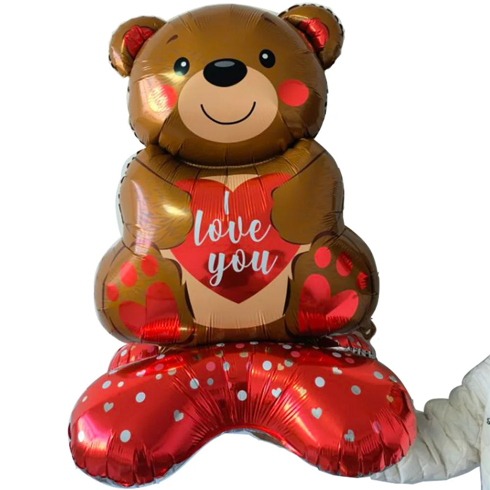 Faixa para dia dos namorados, grande, abraçando urso, balões de urso, vermelho e branco