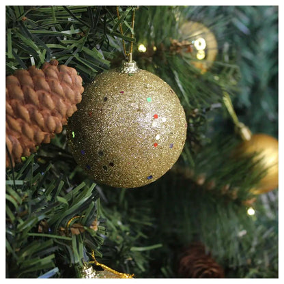 Bola de Natal 2 Peças Bolas Enfeite Natalino Árvore Natal Dourado Glitter 70mm Ornamento