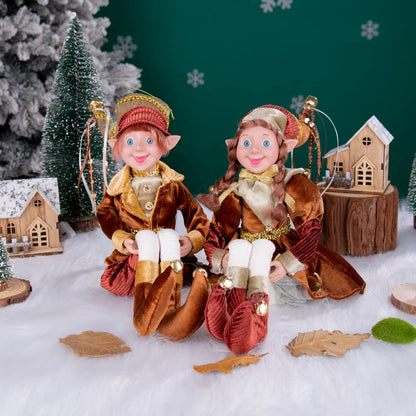 Conjunto de 2 elfos de Natal de 66 cm, adorável elfos vermelhos e verdes para pendurar