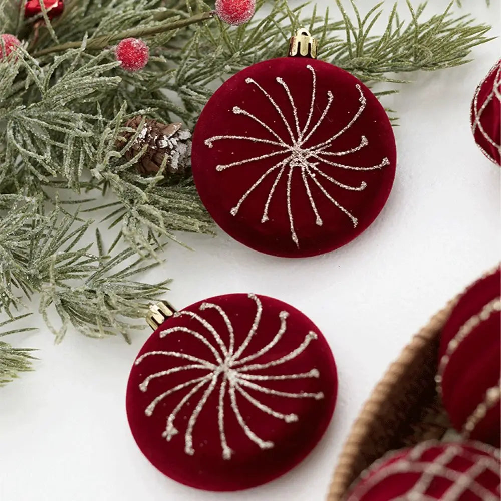 Bola de Natal Vinho vermelho Pingente De Bola De Natal De Veludo, Enfeites De Árvore