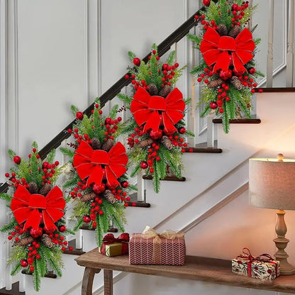 Guirlanda artificial Decoração de Natal Guirlanda Escada Guirlanda Laço Vermelho Pinho