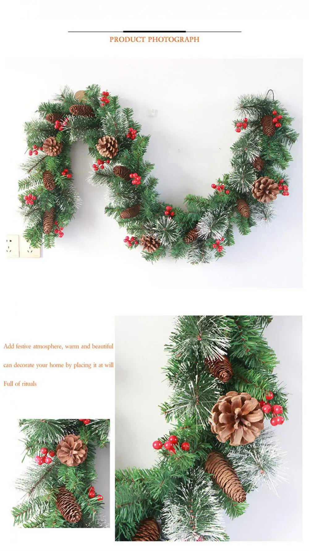 Guirlanda de Natal com luzes, Guirlanda de Natal Guirlanda de toque real de cedro dobrável