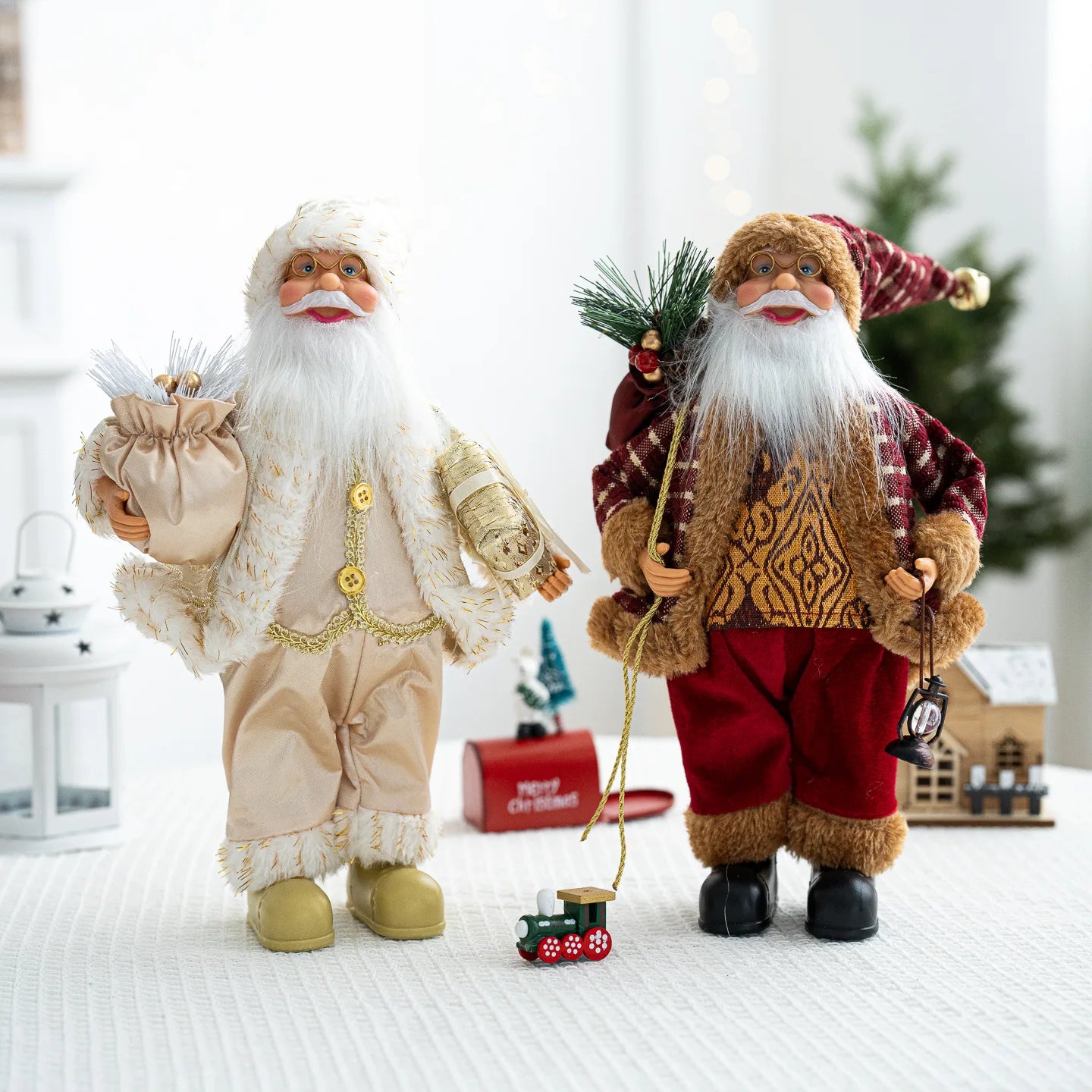 Boneco Papai Noel Lanterna Vermelho decoração de mesa de papai Noel de 30CM*11.81