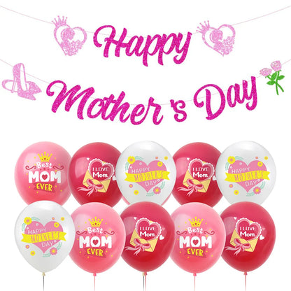 Feliz Dia das Mães Banner Decorações - Sinal de Guirlanda de Mães com Glitter Rosa Banner