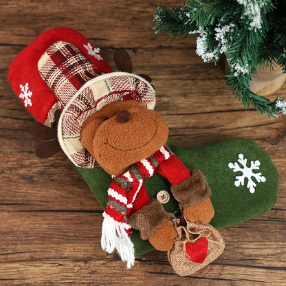 Kit 1 Meias de Natal 3D / Botas Decorativas com Papai Noel, Boneco de Neve e Rena