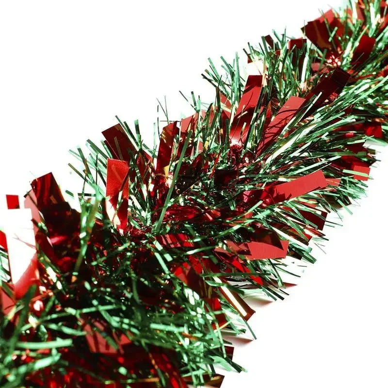 Festão de Natal Metálico com Detalhes de Árvores e Flocos de Neve em Vermelho e Branco