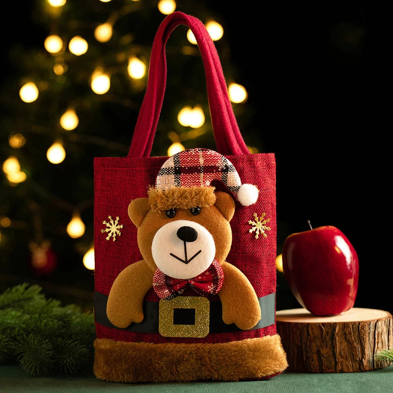 Sacola presente Natal linho decoração Bolsa de boneca de presente de Natal Bolsa