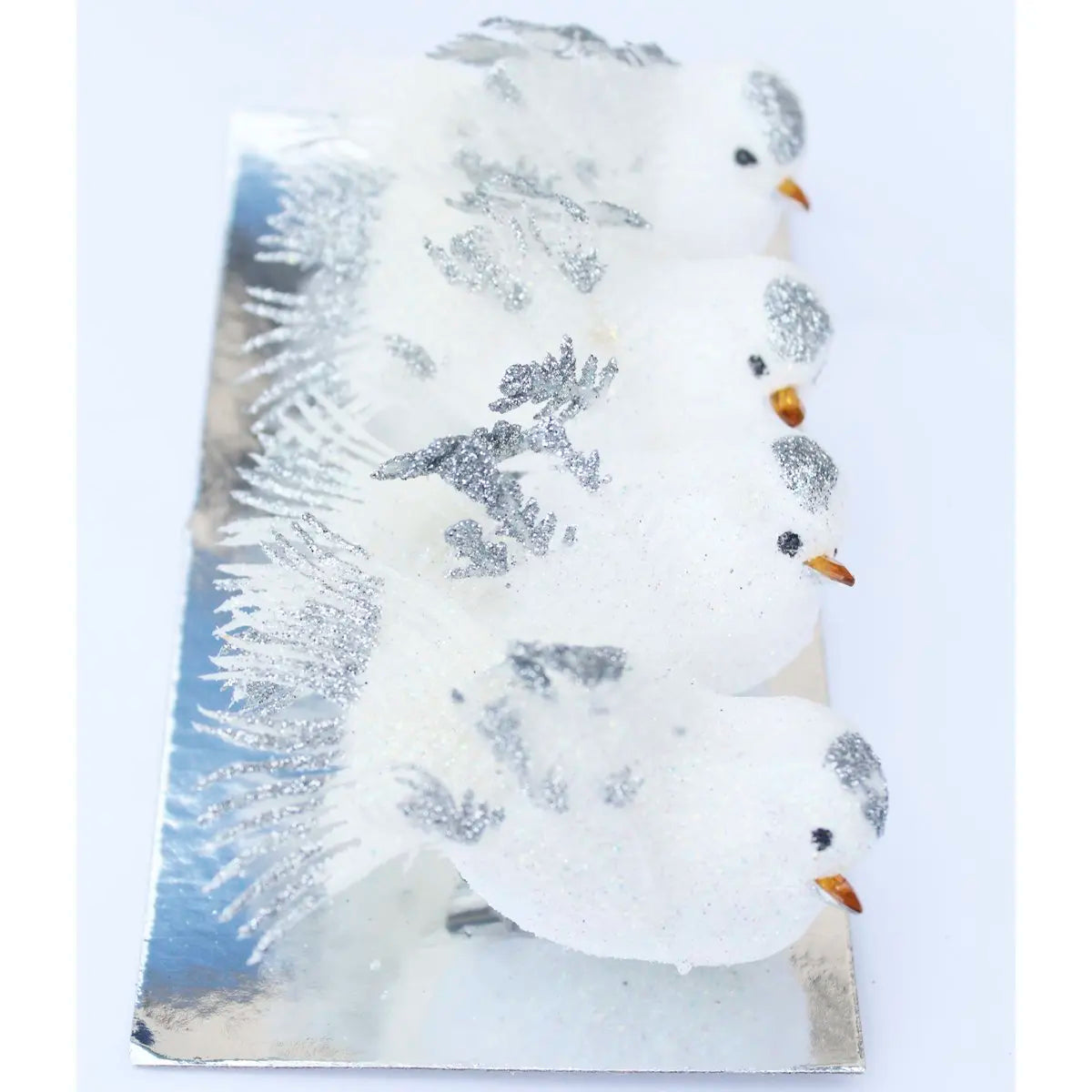 Kit 4 Decoração Natal Presilha Pássaro Branco com Glitter Pássaro Branco Árvore de Natal