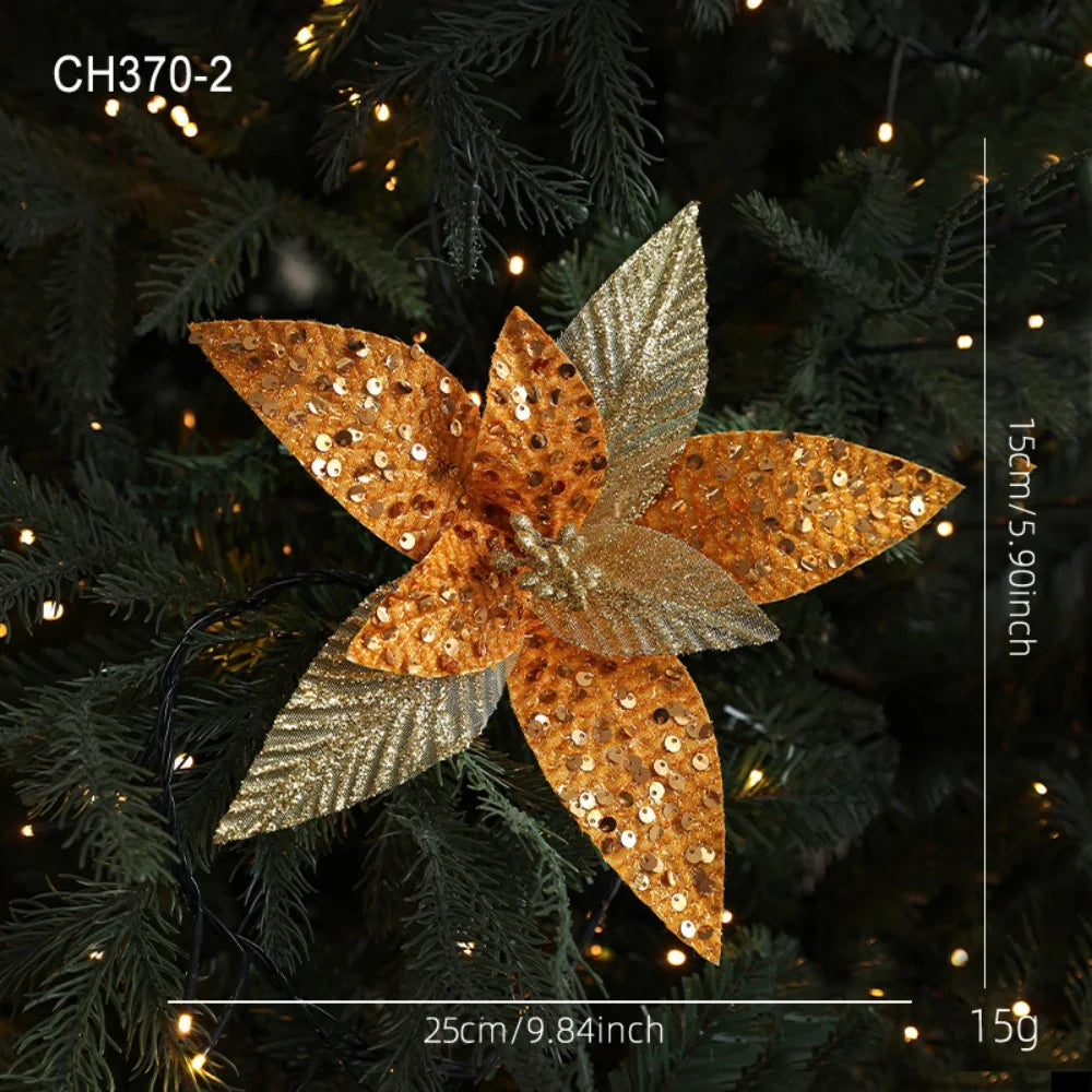 Flor De Natal Poinsétia Vermelho C/ Branco Enfeite e Árvore Terracota