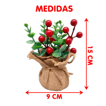 Vaso Cereja Pinha 2 Peças Arranjos Enfeite Mesa Natal Vaso Cereja Pinha 15cm Arranjos