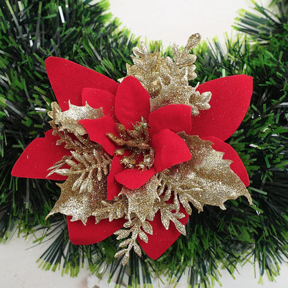 Flor Vermelha Natalina com Glitter  Flores Natal Artificiais Glitter de 14 cm, 5/10/20/50 Peças