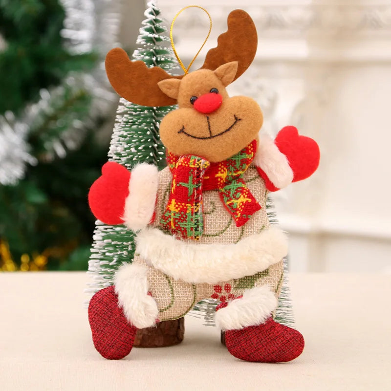 Kits Enfeites Natal Pelúcia Papai Noel e Neve Rena e Urso com Roupinha Verde e Vermelho