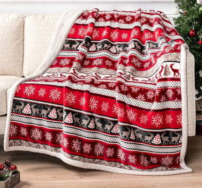 Cobertor de Natal para Presente de Mulher, Manta/Cobertor de Natal com Estampa de Renas e Árvores