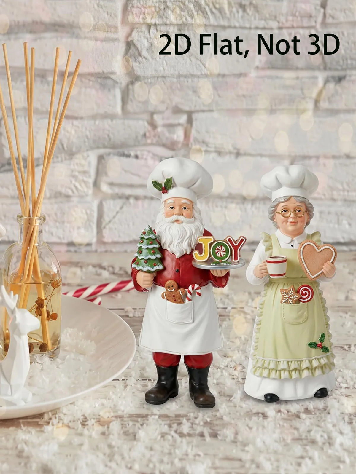 Chef Papai Noel Decorativo e Enfeite de Natal Casal Papai Noel e Mamãe Noel Cozinheiros Resina 13cm