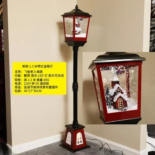 Poste Natalino Musical com Neve Artificial, 1.2 metros, Iluminação LED,  Músicas e 38cm