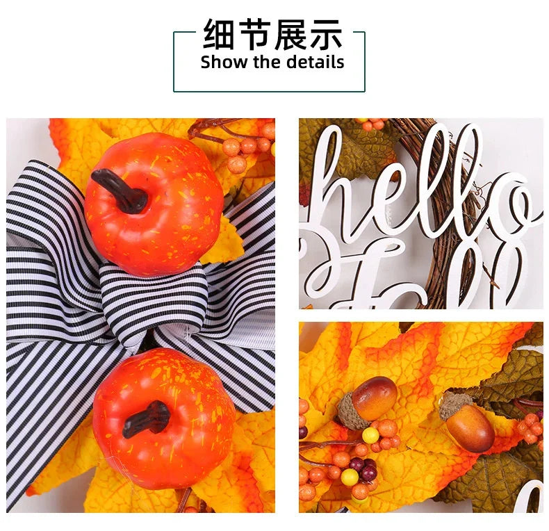 Guirlandas de outono de 50 cm para porta da frente externa, guirlanda de abóbora