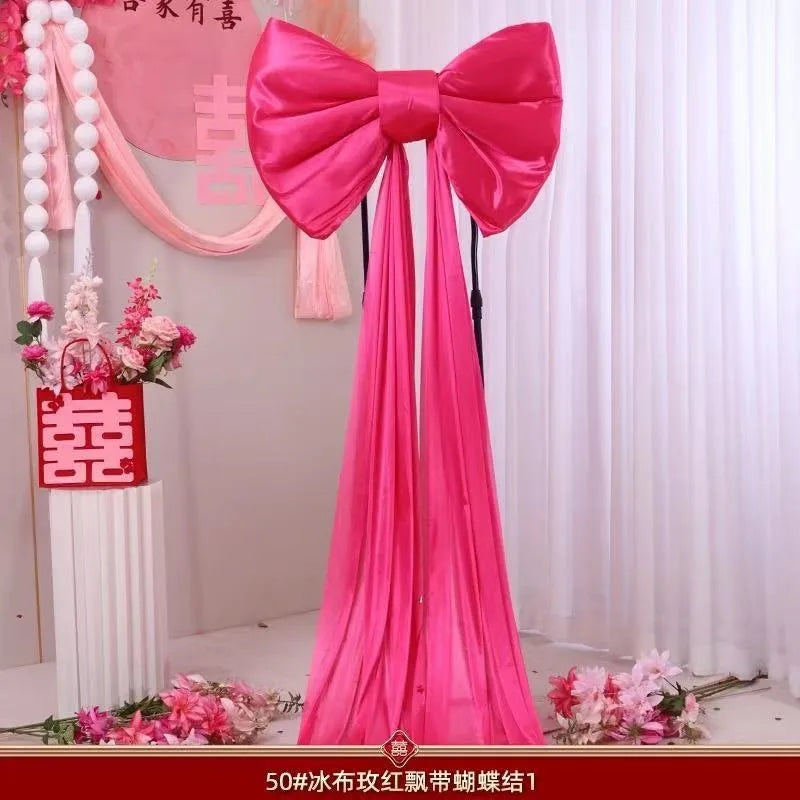 Laço decorativo grande, laço gigante de veludo vermelho, cenário casamento, decoração