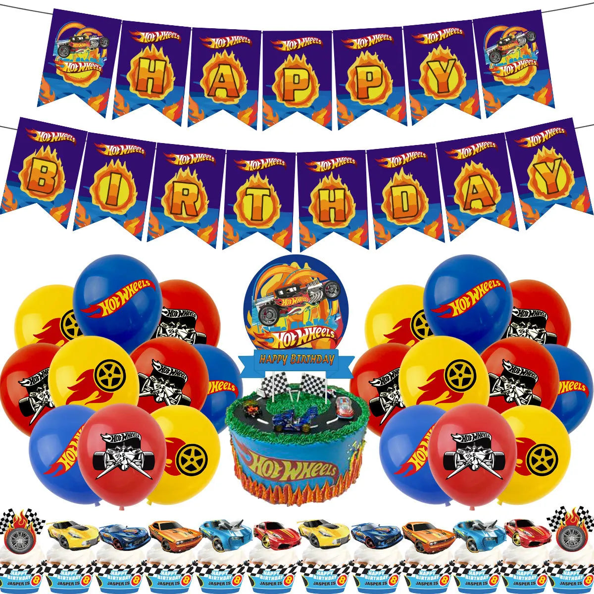 Kit Festa Hot Wheels com Balões e Decorações de Aniversário (23 peças)