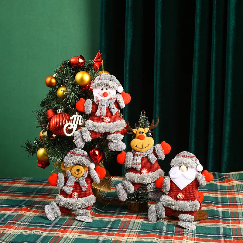 Kit Enfeites de Natal Boneco Sentado de Papai Noel Neve e Rena Decoração Natalina