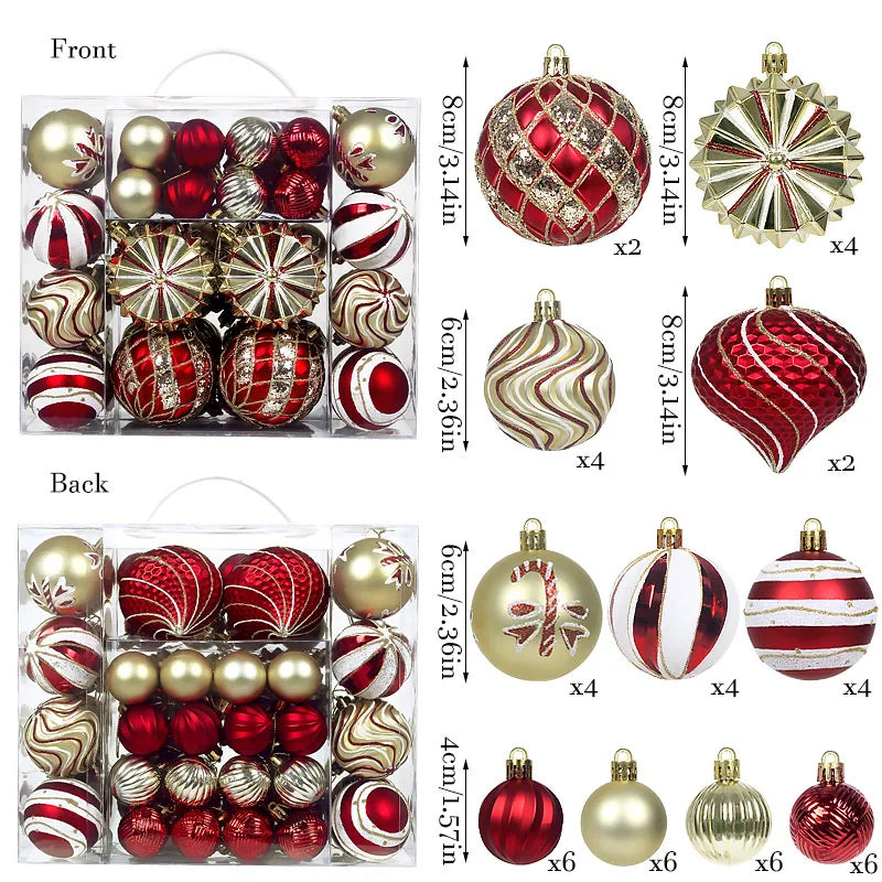 Bola de Natal 48 Peças de Enfeites de Bolas de Natal Criativos Vermelho Estilo Retrô