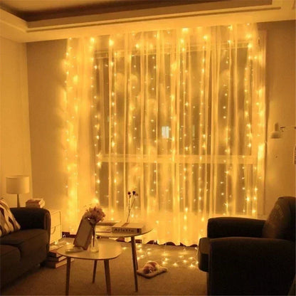 Cortina luz led pisca ou fixa 300 leds 3x3m Natal Festas Decorações USB  (Branco frio)