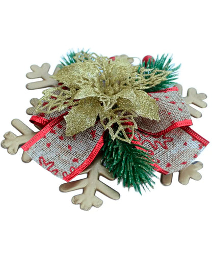 Enfeite Pendente Natalino Laço Arranjo Decoração Natal 15cm Flor Dourado Árvore Natal