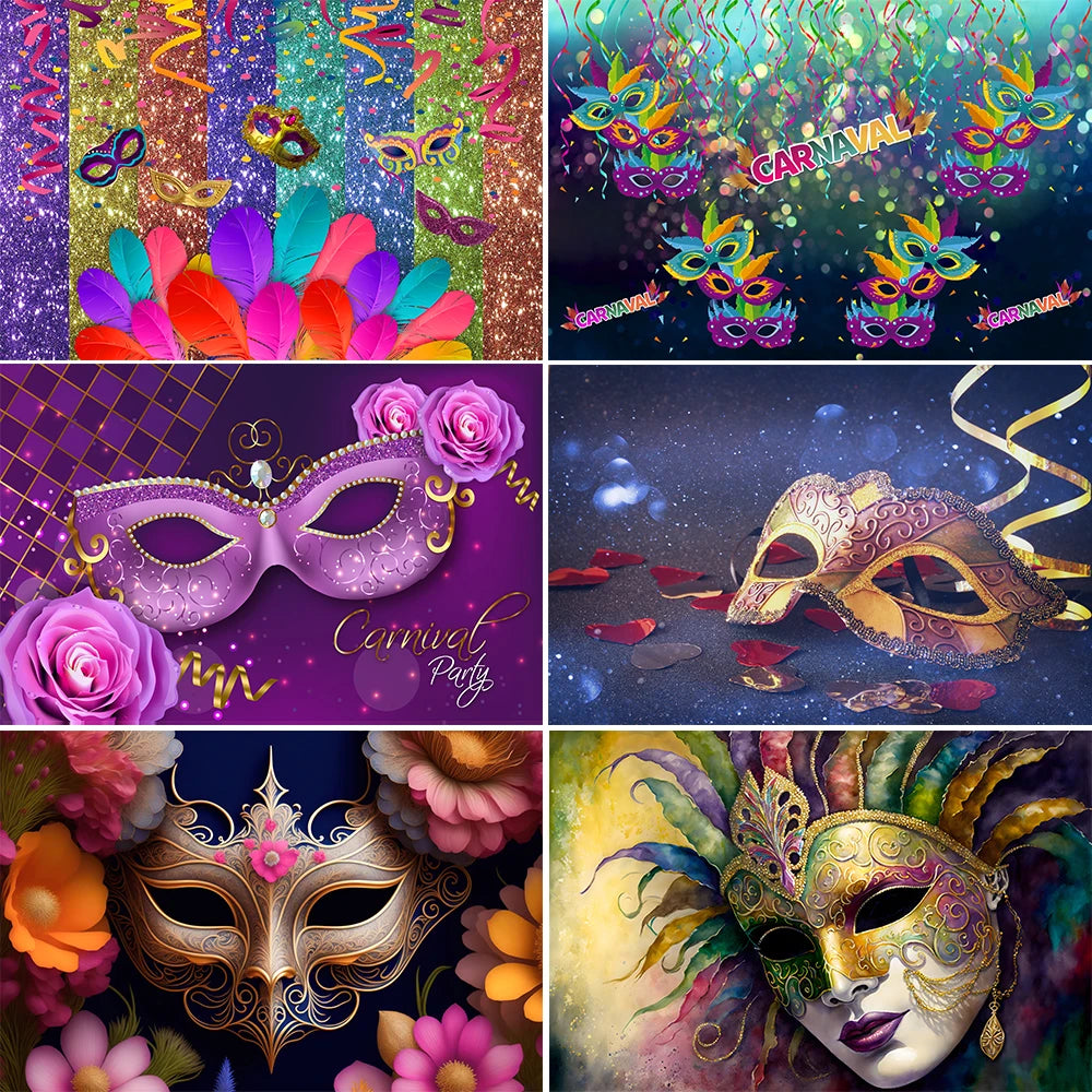 Carnaval, cenário fotográfico, roxo, verde, dourado, máscara, baile, dança, fundo máscaras
